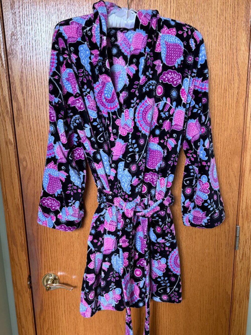 Vera Bradley Plush Fleece Hooded Robe L/XL | Retired Print | Pink Blue Black